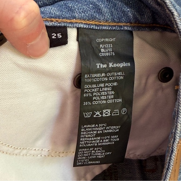 The Kooples Jeans denim distressed knee length skirt back slit SZ 25 blue pencil - Picture 6 of 7